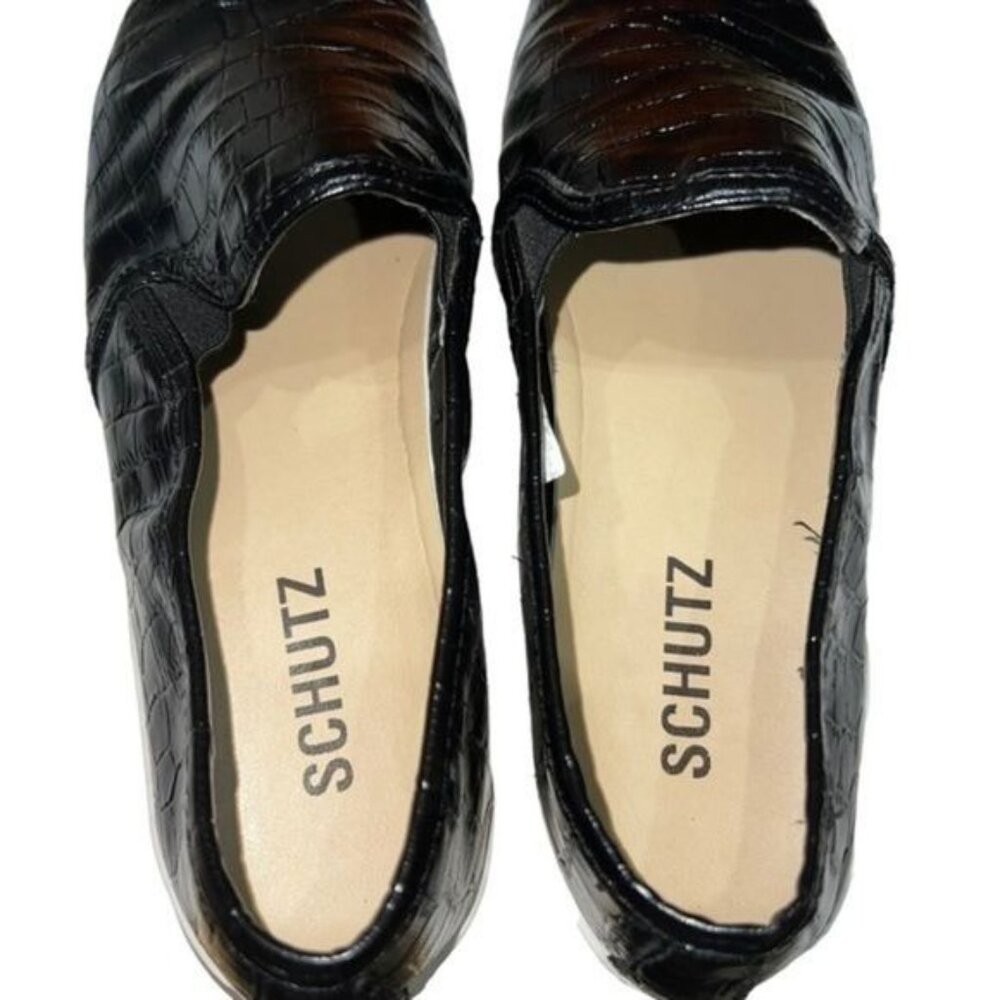 Schutz Slip-On Sneakers Womens 7.5 Black Faux Leather Crocodile Texture Casual - Picture 8 of 12